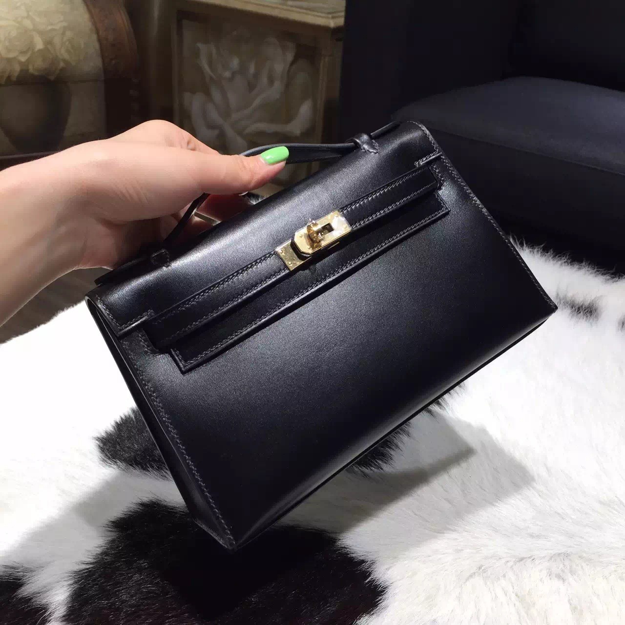 Hermès Kelly Mini Pochette Swift Noir PHW Black Leather ref.649130 - Joli  Closet