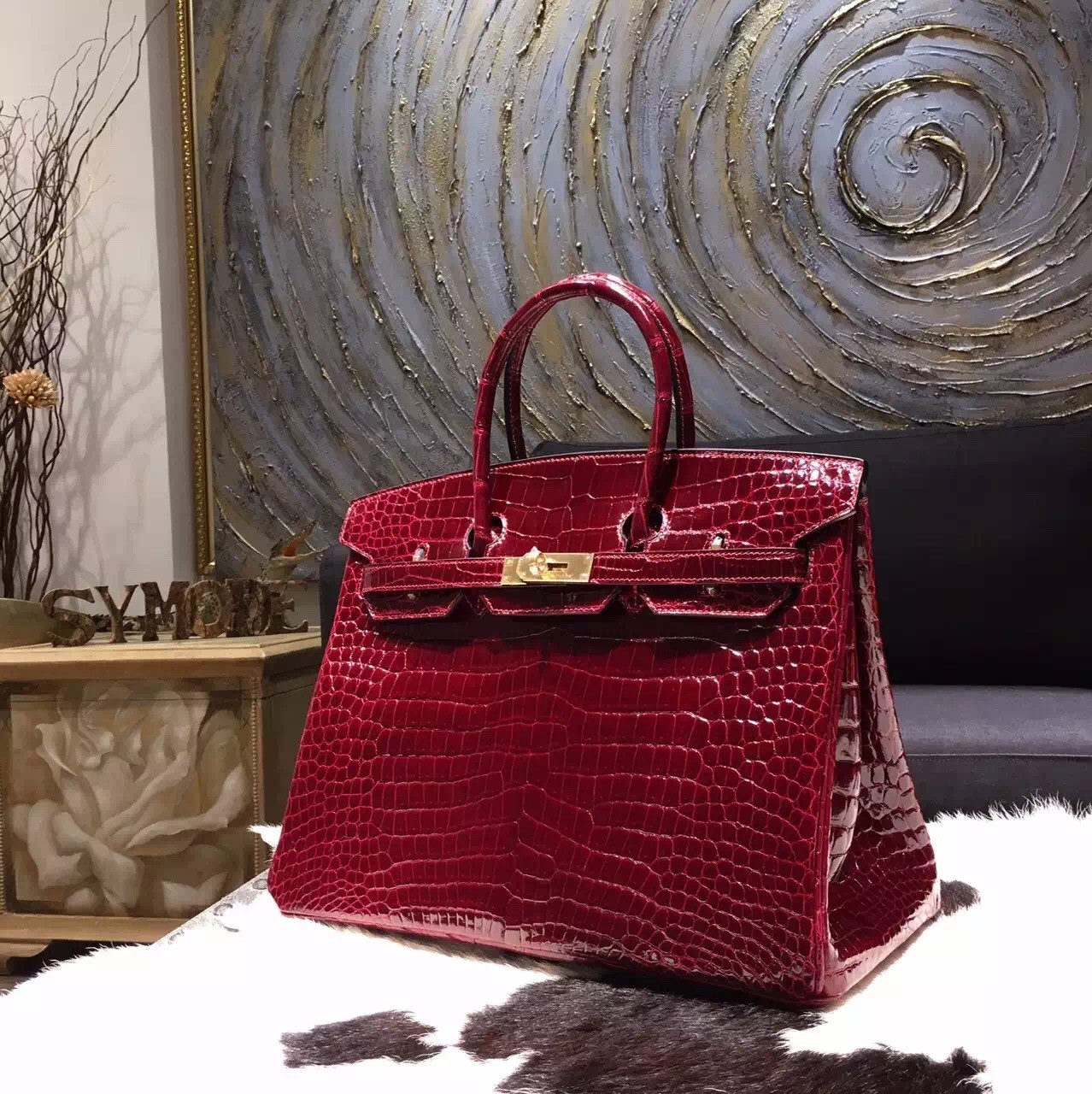 Hermès Birkin shiny alligator crocodile F5 Wine red 25cm - lushenticbags