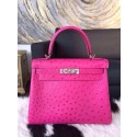 Fake Hermes Autruche Ostrich Souple Retourne Kelly 32cm Bag Handstitched Palladium Hardware, Fuschia Pink 5J RS05135