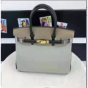 Hermes Horseshoe Birkin 35cm Togo Calfskin Bag Handstitched Palladium Hardware, Etain 8F/Blue Electric 7T RS17464